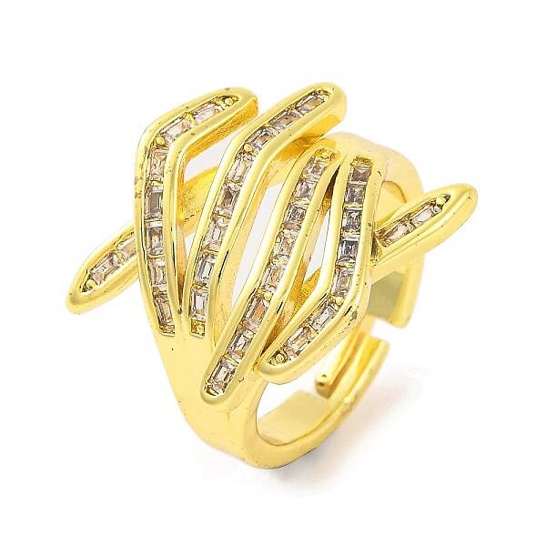 Hug Hand Brass Micro Pave Cubic Zirconia Adjustable Rings for Women