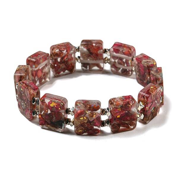 Dyed Natural Imperial Jasper with Resin Beaded Stretch Bracelets