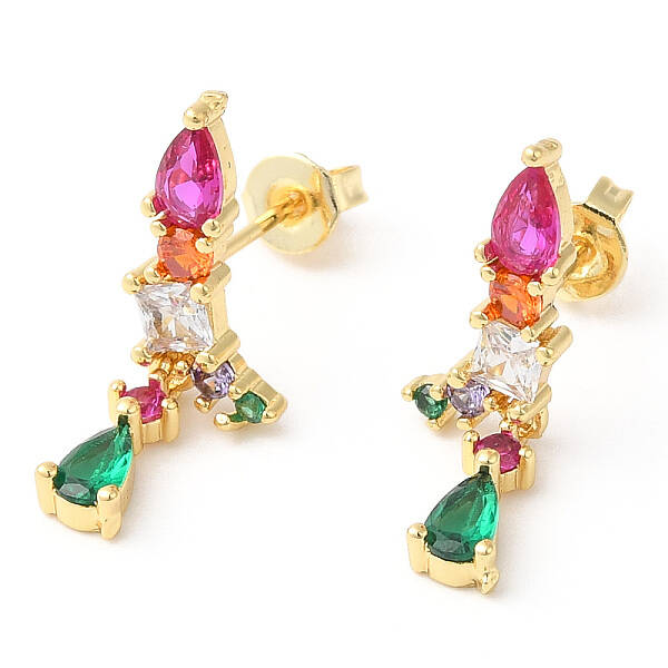 Colorful Cubic Zirconia Teardrop Dangle Stud Earrings