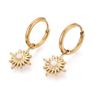 Snowflake 304 Stainless Steel White Jade Hoop Earrings