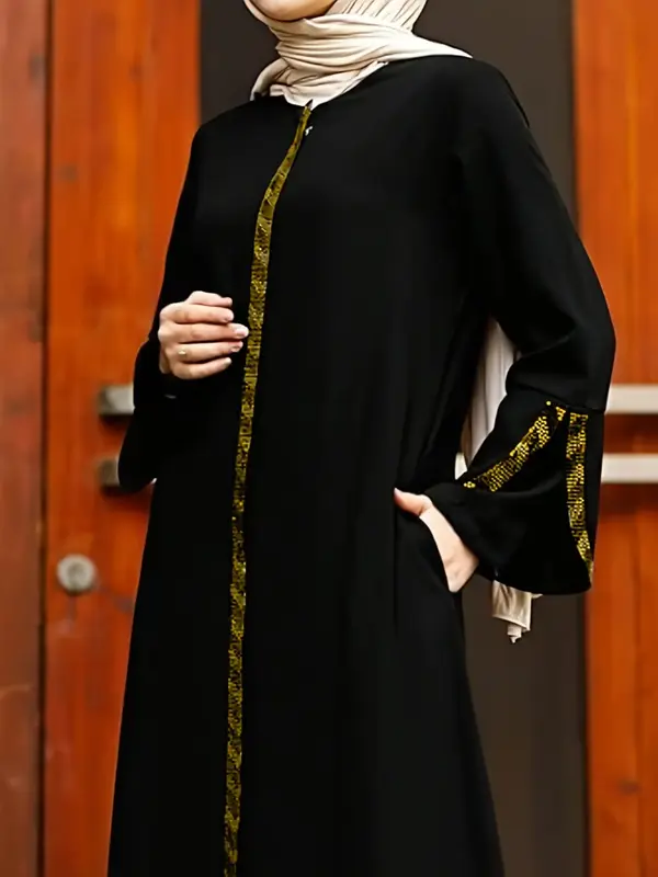 Women's Fashion Dress Jacket with Zipper Rhinestone Design, Casual Loose-Fit Geometric Pattern Woven Fabric for All Seasons