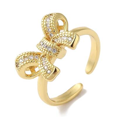 Bowknot Brass Micro Pave Clear Cubic Zirconia Open Cuff Rings for Women