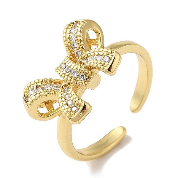 Bowknot Brass Micro Pave Clear Cubic Zirconia Open Cuff Rings for Women