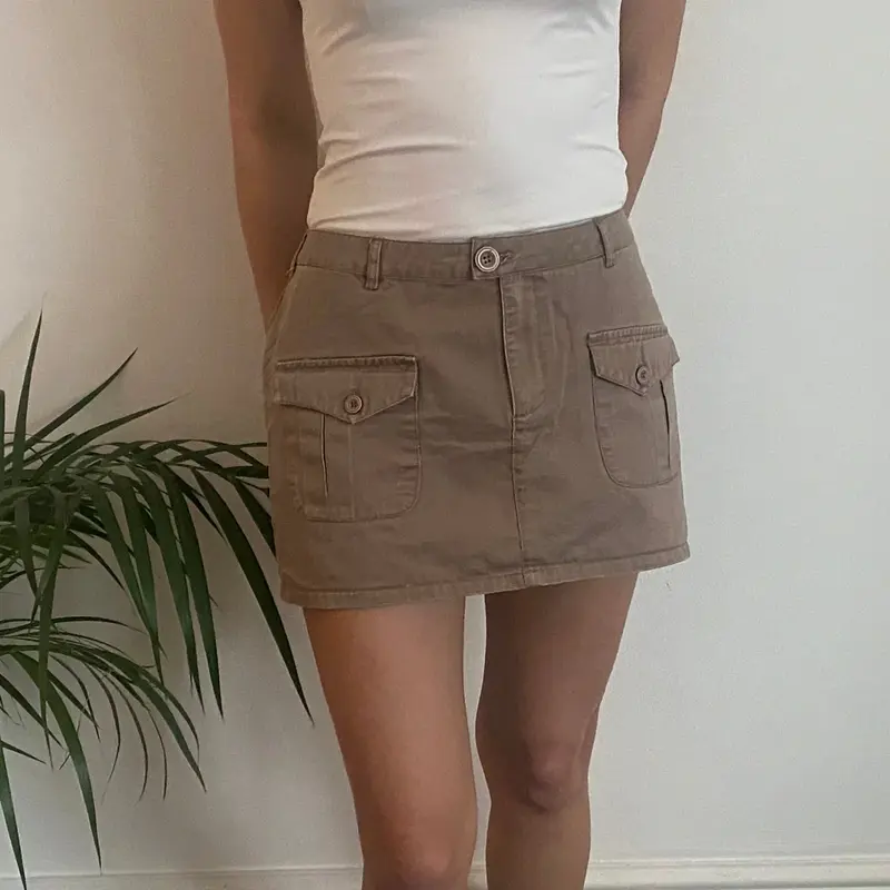 Unbranded Mini Cargo Skirt - 32W UK 12 Brown Cotton