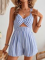 Women's Striped Print Romper, Elegant Fashion Casual Romper for Daily Outdoor Wear, Women Romper for Summer