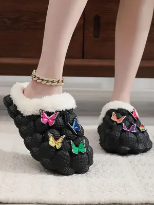 Women's New Cute Y2k DIY Colorful Butterfly Design Anti-slip Winter Slipper Shoes, Warm Comfortable Bedroom house Slippers fo...