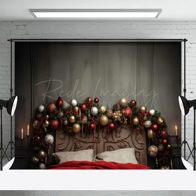 Christmas Balls Bed Headboard Backdrop For Photo - Aperturee