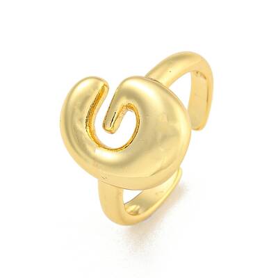 Brass Letter Open Cuff Rings for Women
