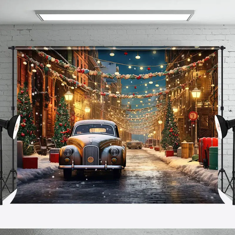 Aperturee Snowy Winter Street Car Festive Christmas Backdrop