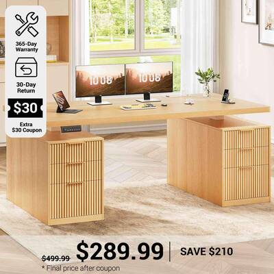 SEDETA ® 55 Inch Fluted Electric Standing Desk Ergonomic Height Adjustable Executive Computer Desks with Storage 6 Drawers P...