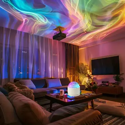 Aurora Ripple Projection Light, USB Powered 16 Color LED Projection Light with Remote Control, Ambient Light for Home Decor
