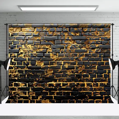 Modern Black Golden Brick Wall Photography Backdrop - Aperturee