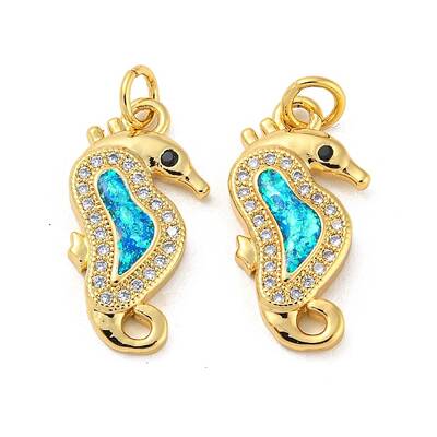 Brass Micro Pave Cubic Zirconia with Synthetic Opal Pendants