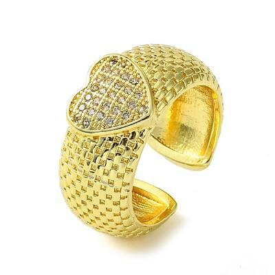 Brass Micro Pave Cubic Zirconia Open Cuff Ring