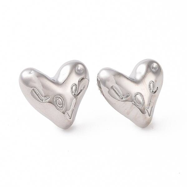 Brass Heart Stud Earrings for Women