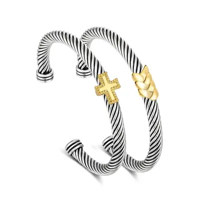 Mytys Cuff Bracelet for Women Two Tone Knots Twisted Bangle Jewelry Set Fashion Modern Jewellery Trendy Fashionable Accessori...