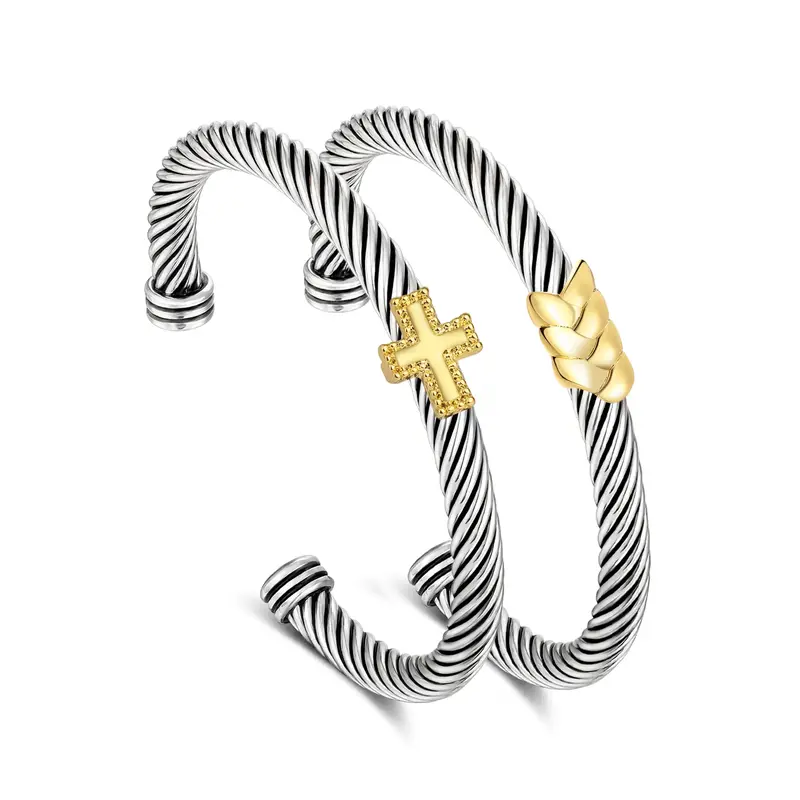 Mytys Cuff Bracelet for Women Two Tone Knots Twisted Bangle Jewelry Set Fashion Modern Jewellery Trendy Fashionable Accessori...