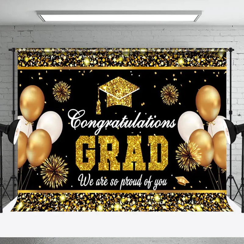 Congrats Glitter Sparkle Balloons Graduation Backdrop - Aperturee