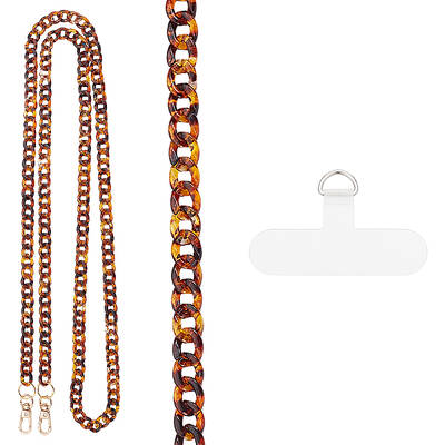Leopard Print Acrylic Cell Phone Crossbody Curb Chain