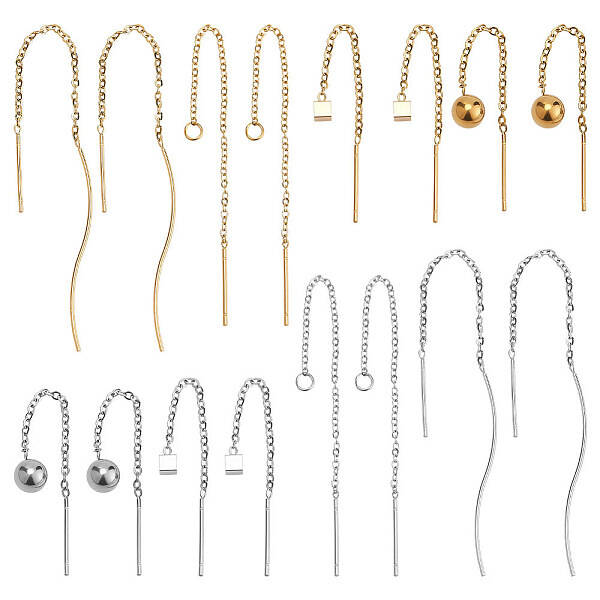 16Pcs 8 Style Cube & Round & Twist 304 Stainless Steel Stud Earrings