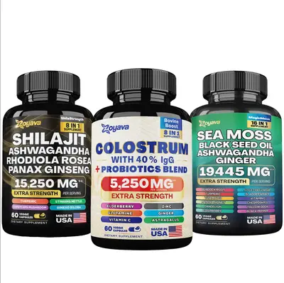 Complete Vitality Trio: Sea Moss, Colostrum & Shilajit Superblend -Highly Potent - All in 1 Supplements - Made in US