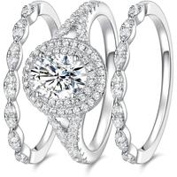 GEMSME 1.5CT Oval Cut Women Stackable Rings Set Three-in-One Oval Halo CZ Wedding Engagement Promise Eternity Band Mother Day...
