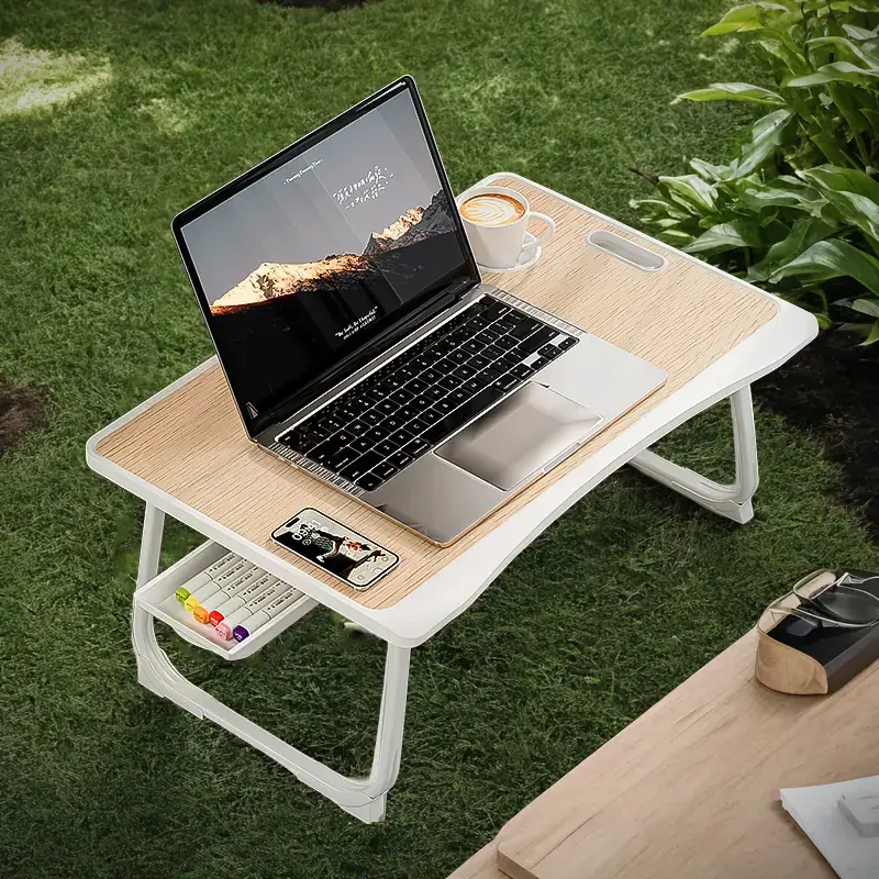 Portable Laptop Desk Pro - Adjustable Ergonomic Stand with Cup Holder, Side Drawer, Tablet Slot, and Handle for Work, Writing...