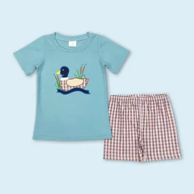 Baby Boy Embroidery Mallard Duck Summer Short Set Cute Kids Clothes