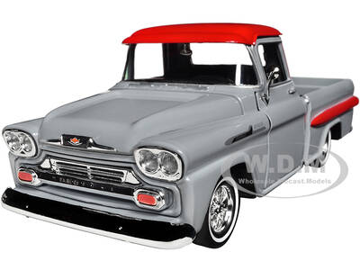 1958 Chevrolet Apache Fleetside Pickup Truck Lowrider Gray with Red Top \