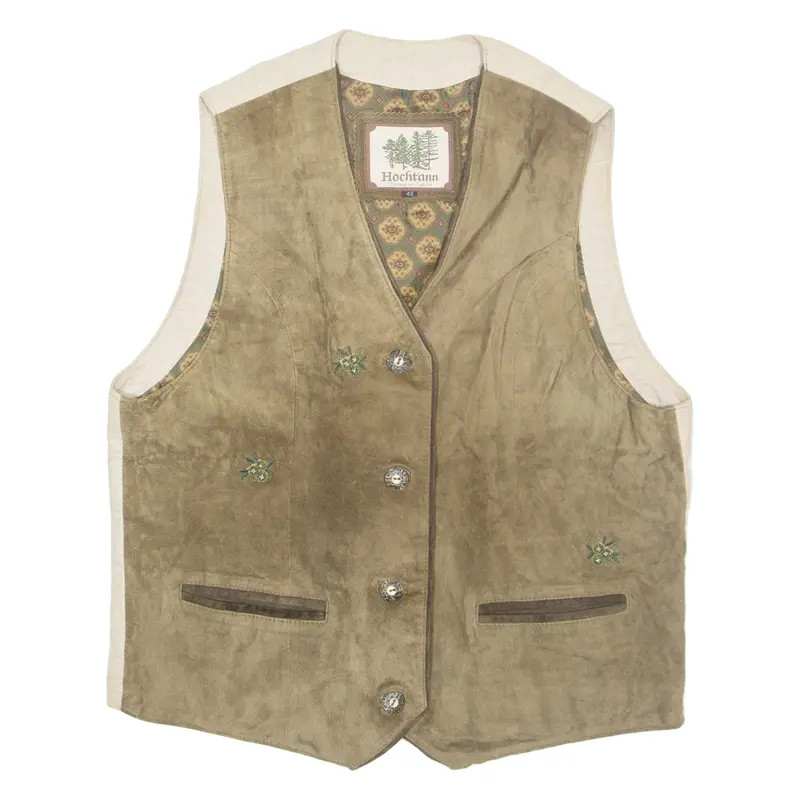 HOCHTANN Mens Waistcoat Brown Leather L