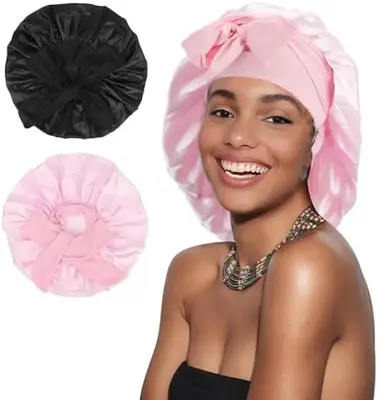 2 pcs Satin Bonnet Silk sleeping Bonnet for Sleeping Women, Ajustable hair Bonnet for Curly Hair With Tie Band Adjustable Hai...