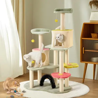 【Pettok】Multi-Tier Cat Tower Tree, 59 Inches Cute Cat Tree for Indoor Cats w/Sisal Covered Cat Scratching Posts Stand Coz...