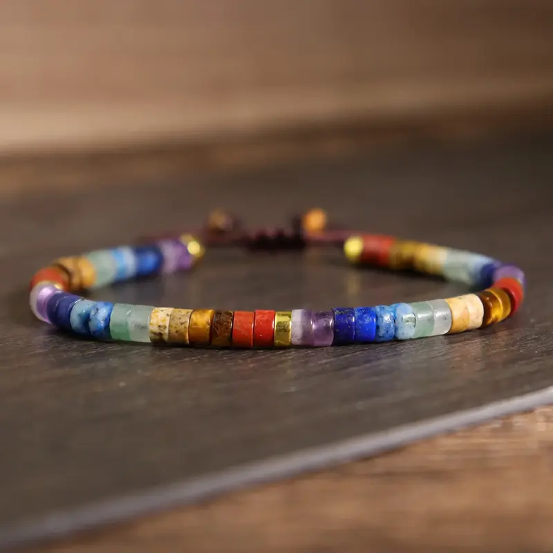 LGBT Bracelet Pride Bracelet Natural Chakra Stone Bracelet Chakra Healing Crystal Barrel Gemstone Braided Dainty Bracelet Min...