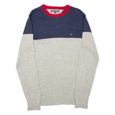 TOMMY HILFIGER Mens Patterned Jumper Grey Colourblock Tight Knit M