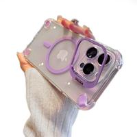 Transparent Magnetic Lens Holder Phone Case Four Corners Airbag Shockproof With Lens Film For iphone16 15 14 13 12 promax/plu...