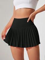 Women's Solid Color Pleated Tennis Skort, Casual Built-in Shorts Skort for Daily Wear, Ladies Sportswear for Indoor Outdoor W...