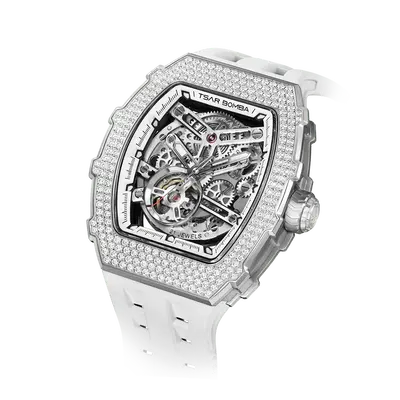 TSAR BOMBA Men's Automatic Watch | White | Elemental TB8208D | High-Tech Ceramic Bezel | Japanese Mechanical Skeleton Movemen...