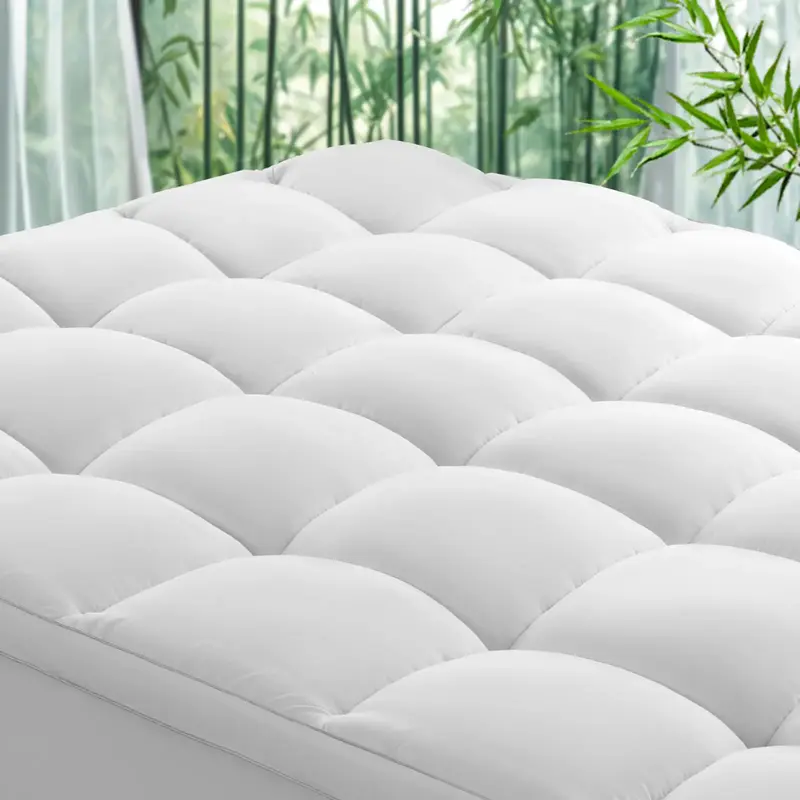 Extra Thick Cooling Bamboo Mattress Topper – Breathable, Elastic Skirt, Down Alternative Fill, Cotton Top, 8–21\