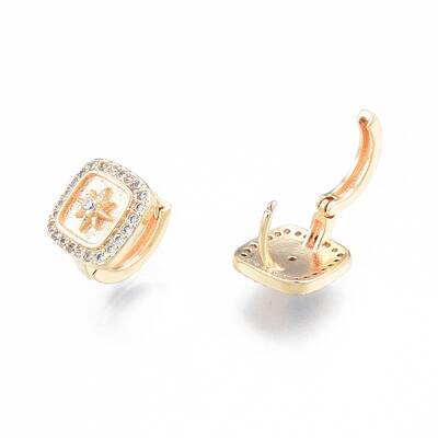 Clear Cubic Zirconia Square with Star Hoop Earrings