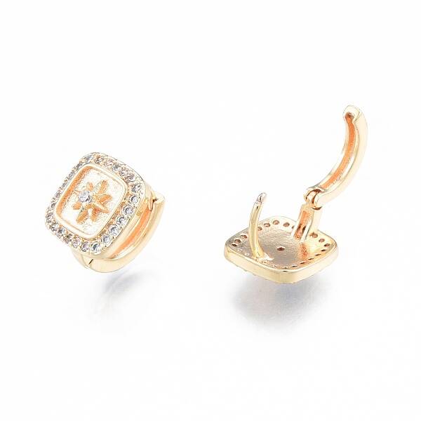 Clear Cubic Zirconia Square with Star Hoop Earrings