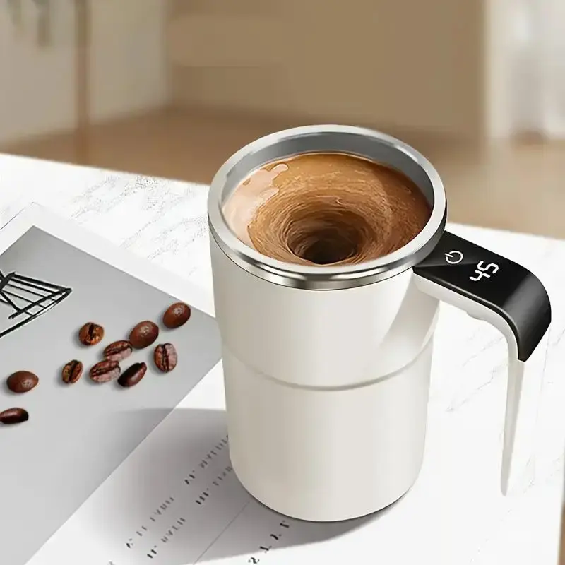 USB Rechargeable Automatic Stirring Coffee Cup with Lid, Portable Temperature Display Coffee Mug, Sealed Thermos Cup for Home...