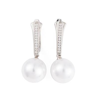 Rack Plating Brass Clear Cubic Zirconia ABS Pearl Earrings