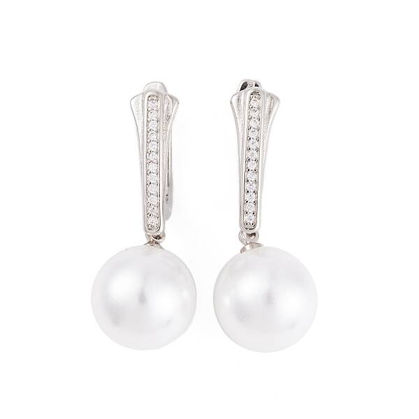 Rack Plating Brass Clear Cubic Zirconia ABS Pearl Earrings
