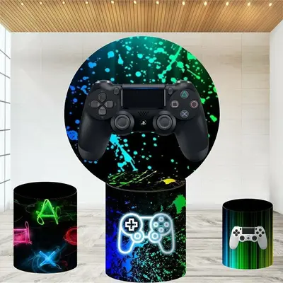Aperturee Colorful Graffiti Black Game Round Birthday Backdrop Kit | Round Backdrop Stand Covers | Birthday Backdrop Ideas | ...