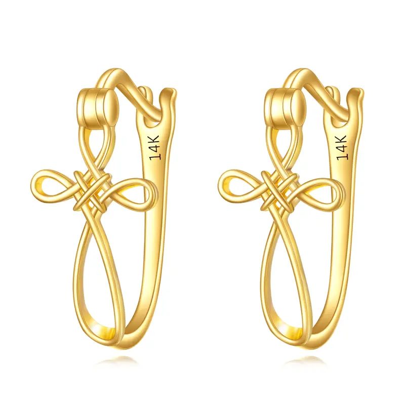 14K Gold Cross Hoop Earrings