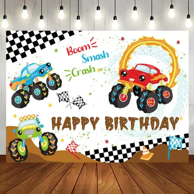 Boom Smash Crash SUV Game Birthday Backdrop For Boy - Aperturee
