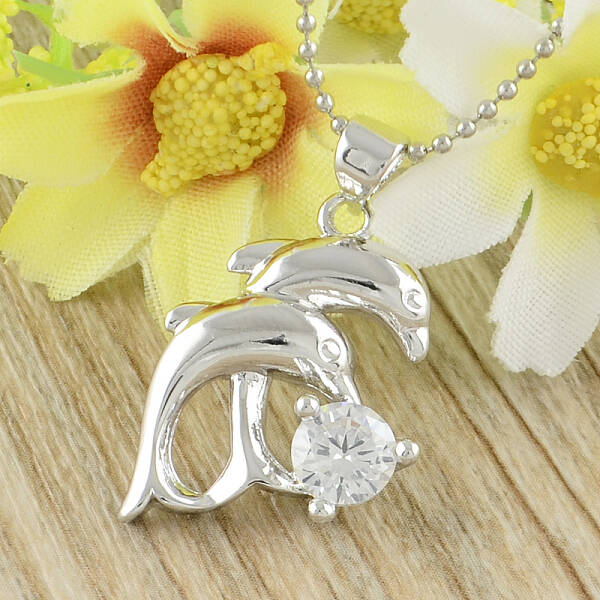 Dolphin Real Platinum Plated Brass Cubic Zirconia Pendants