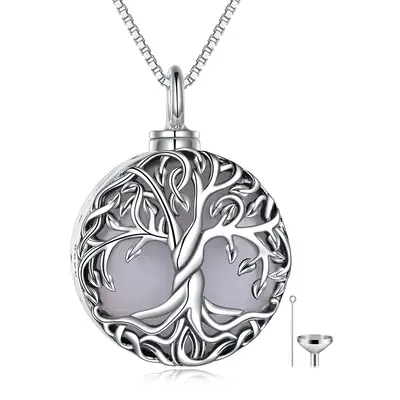 Sterling Silver Moonstone Tree Of Life Urn Necklace for Ashes