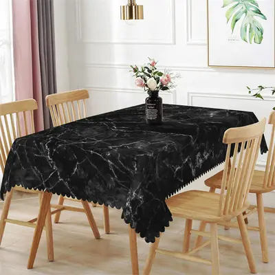 White Fine Lines Black Modern Rectangle Tablecloth - Aperturee