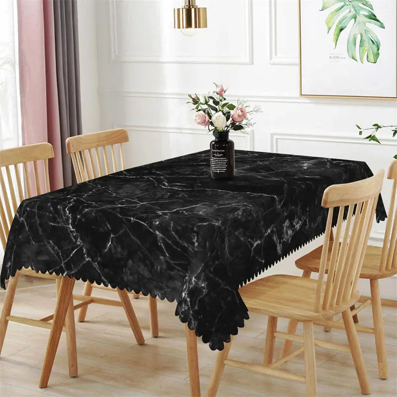 White Fine Lines Black Modern Rectangle Tablecloth - Aperturee